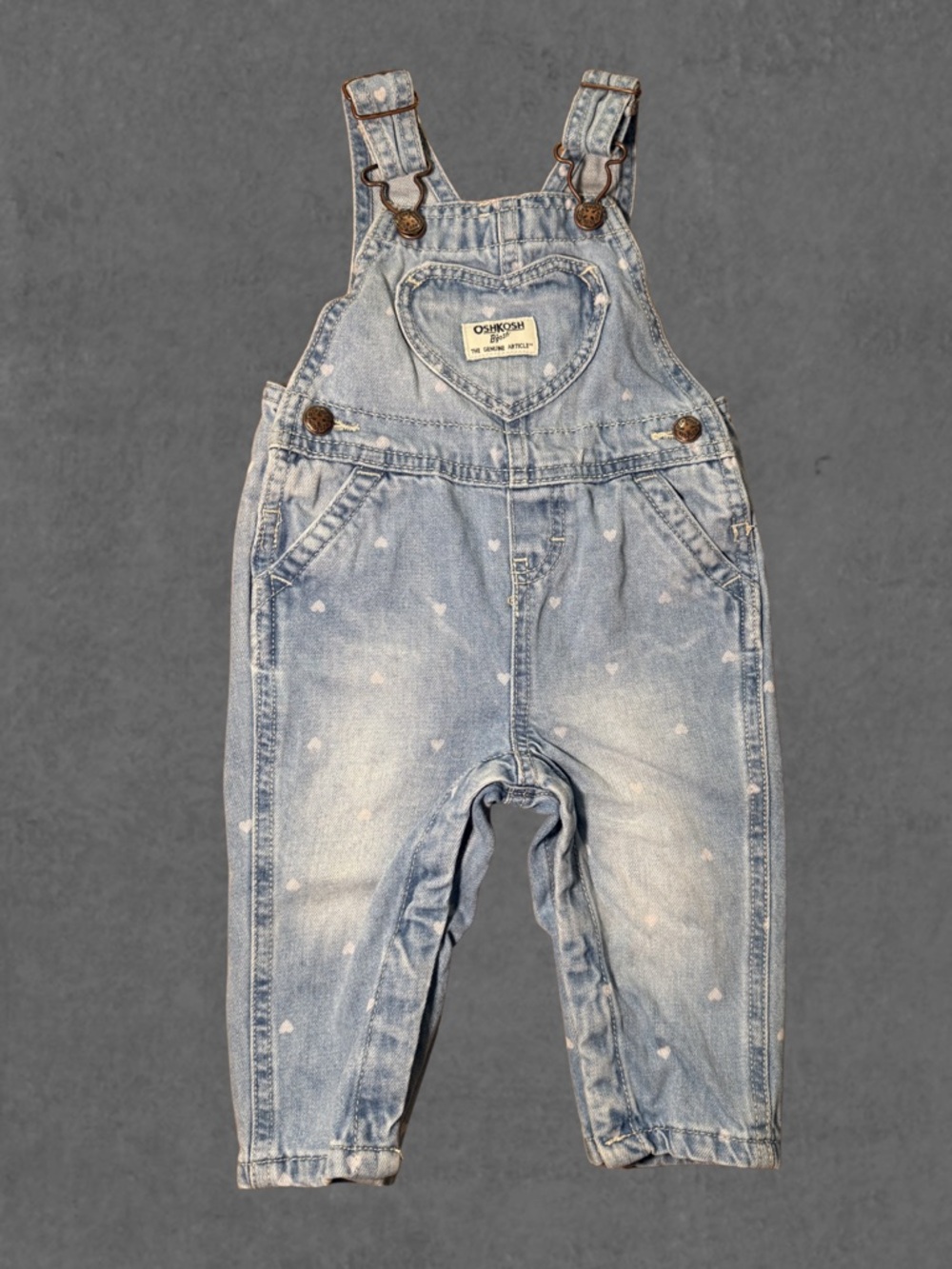 OshKosh B'gosh Light Blue Heart Denim Overalls (9mo)